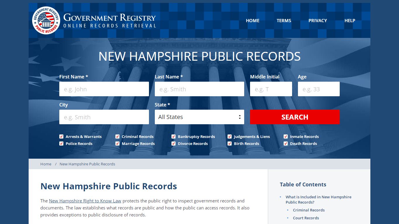 New Hampshire Public Records - GovernmentRegistry.Org