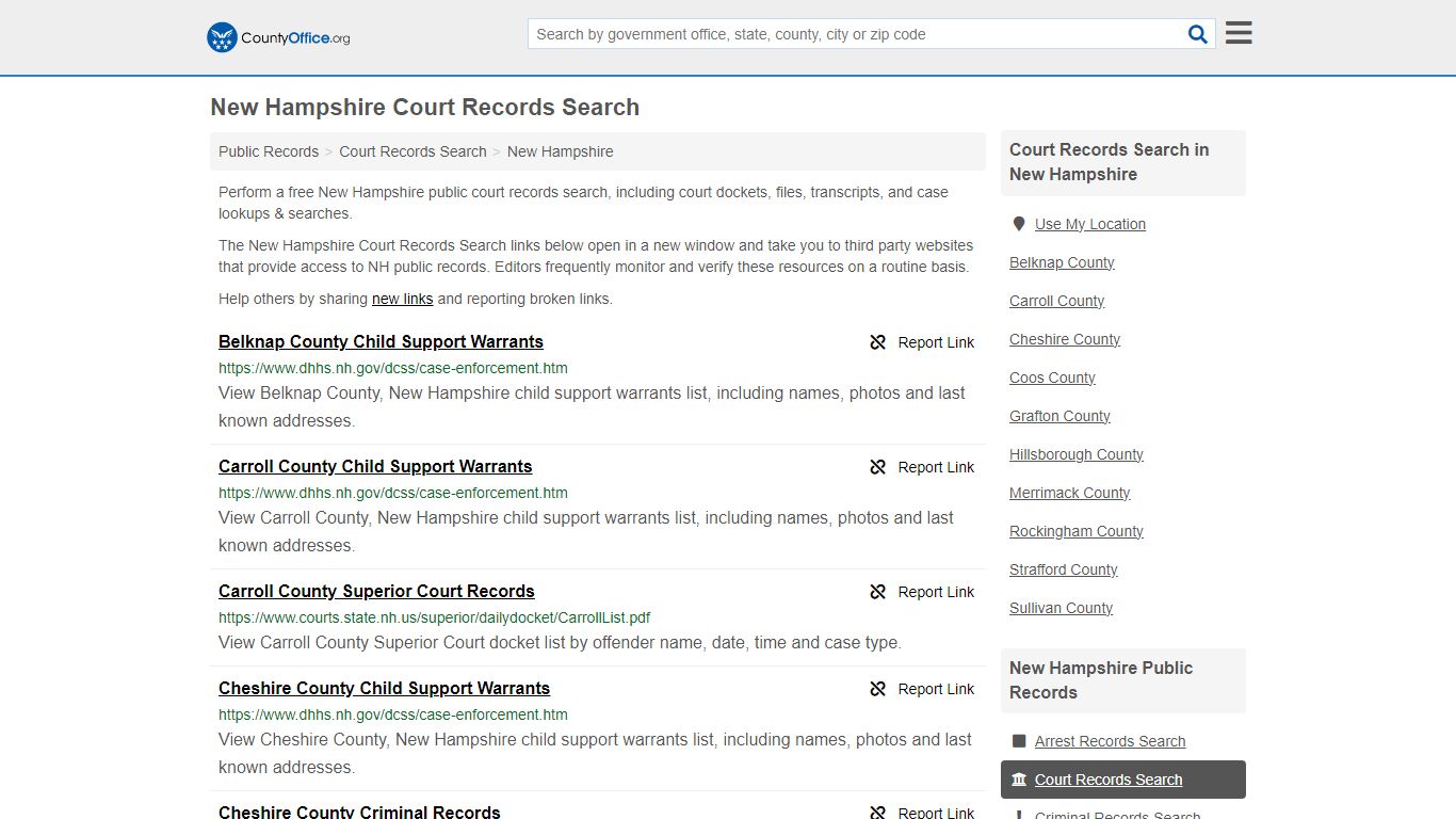 New Hampshire Court Records Search - County Office